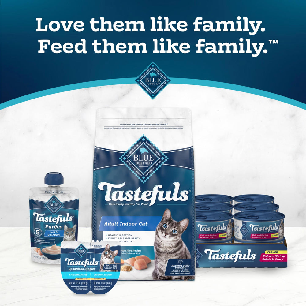 Blue Buffalo Tastefuls 5.5oz can label close-up with premium packaging imagery.