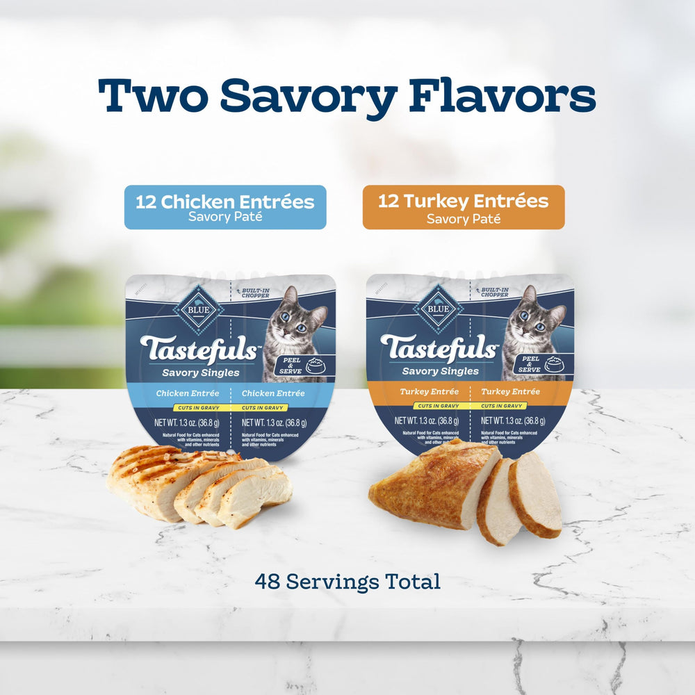 Blue Buffalo Tastefuls portion-controlled trays help manage daily feeding easily.