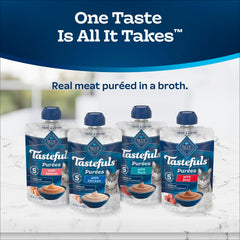 Blue Buffalo Tastefuls Purees Beef 3oz pouch delivers meaty richness as a topper