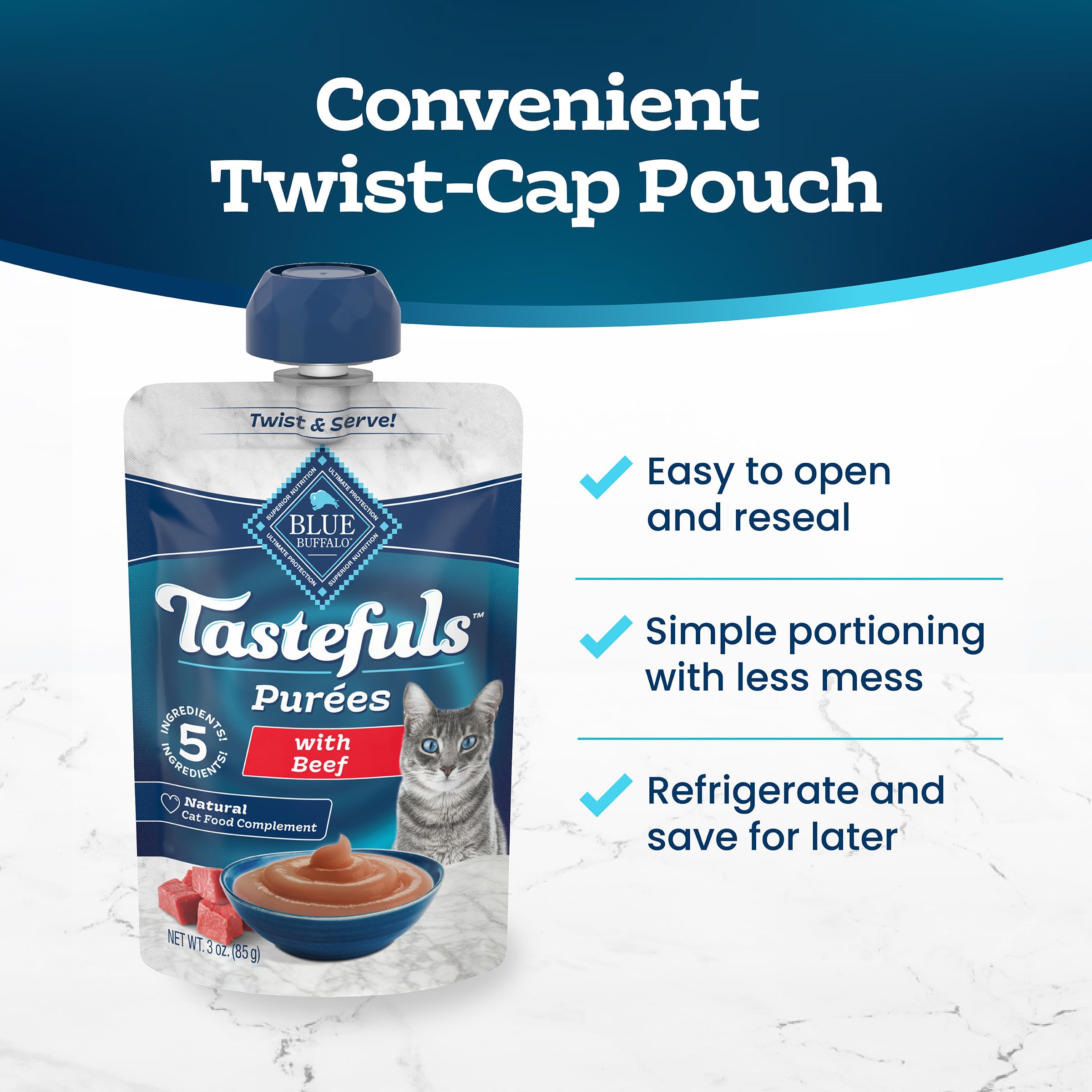 Blue Buffalo Tastefuls Purées are free from poultry by-product meals corn wheat or soy
