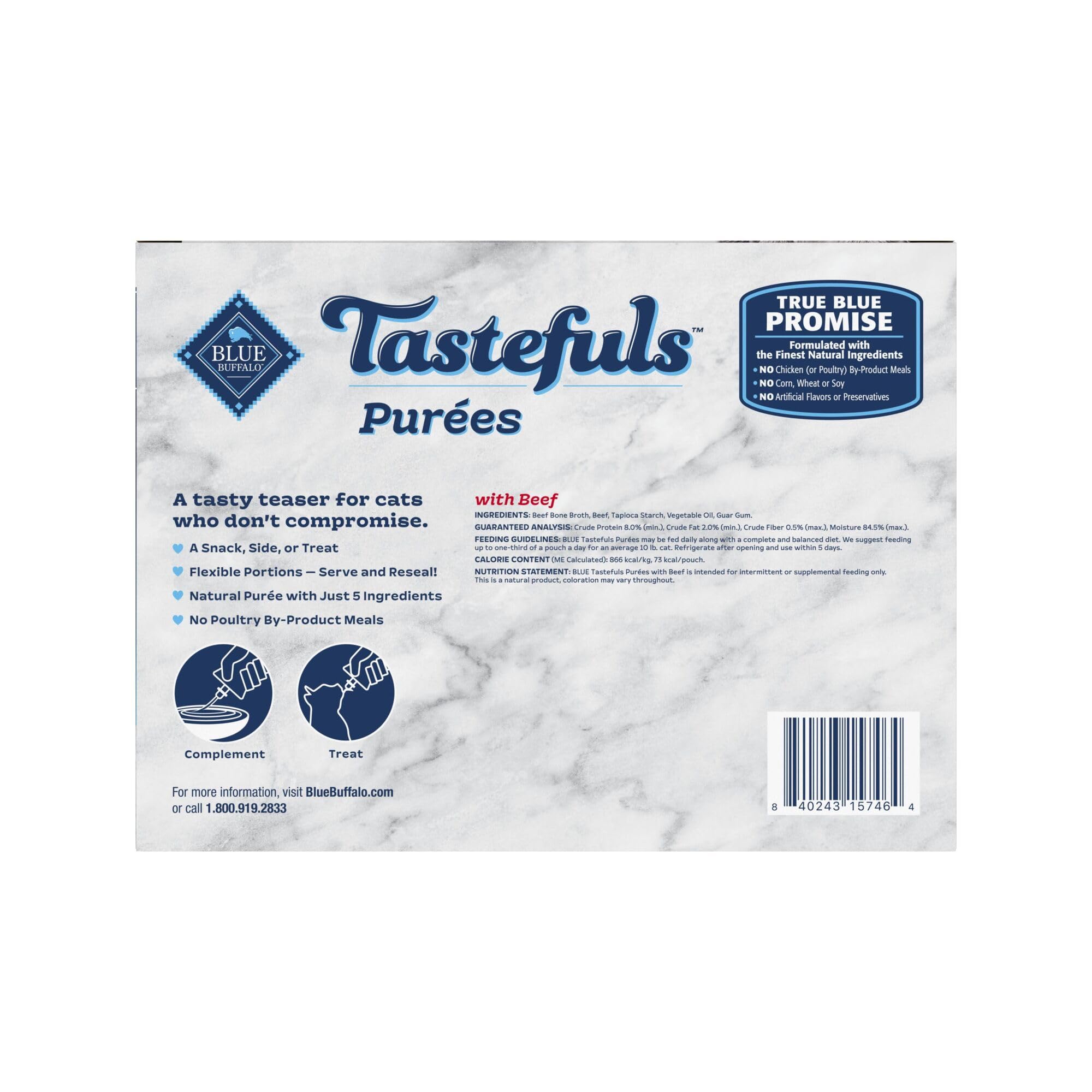 Blue Buffalo Tastefuls Purées beef pouch seal preserves freshness between portions