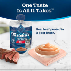 Blue Buffalo Tastefuls Purées beef shows silky texture ideal as a meal topper