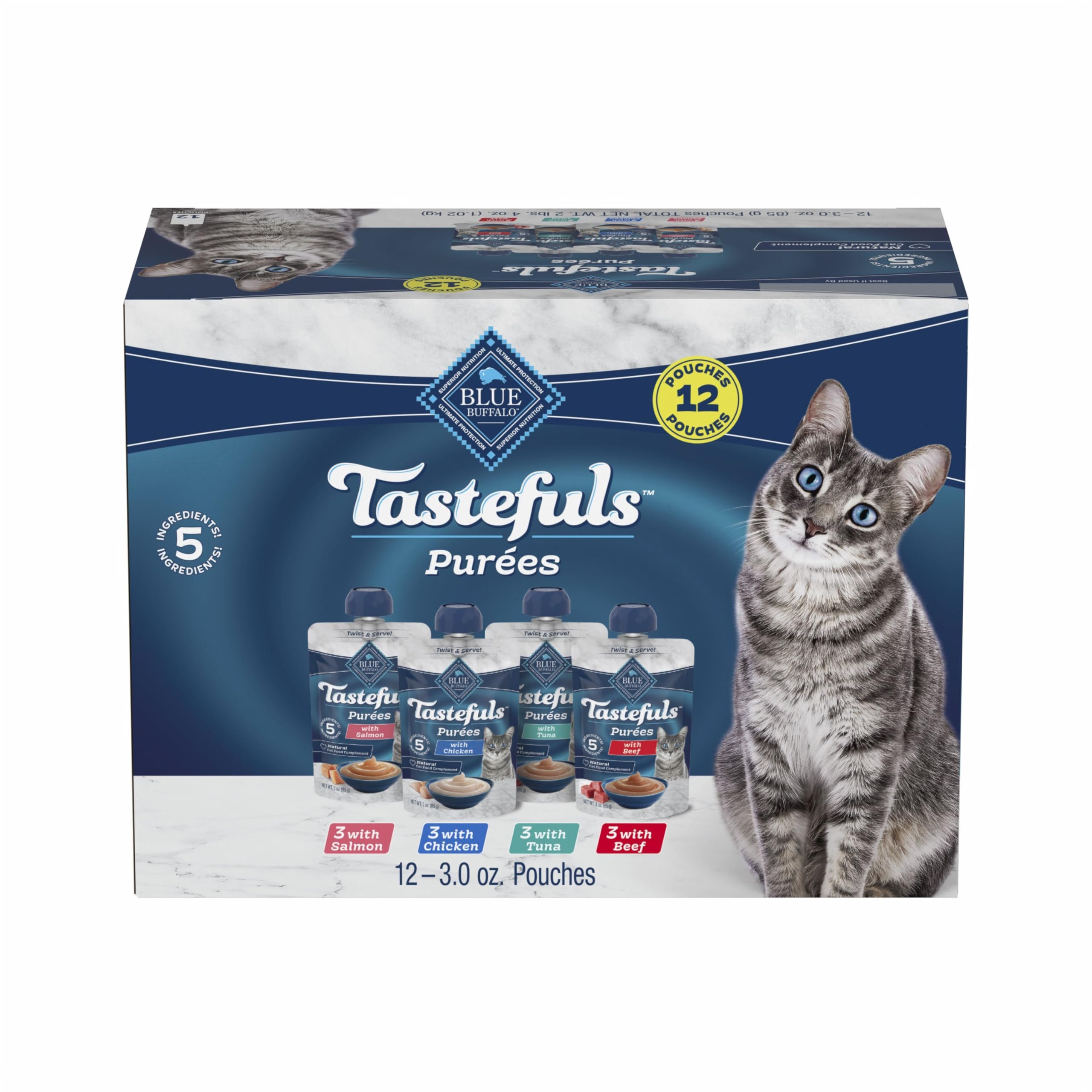Blue Buffalo Tastefuls Purees Chicken 3oz pouch with silky mousse-like texture for easy serving