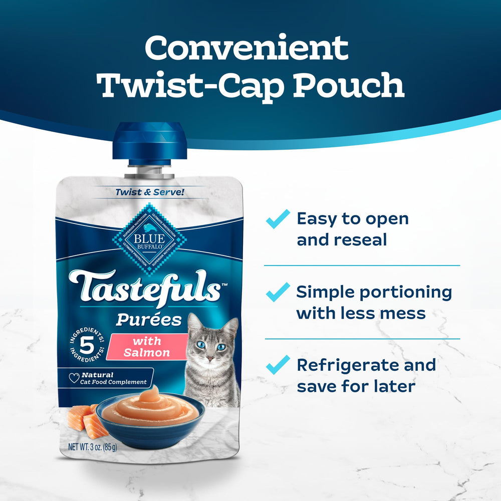 Packaging highlight of Tastefuls Purées Salmon ingredients and benefits