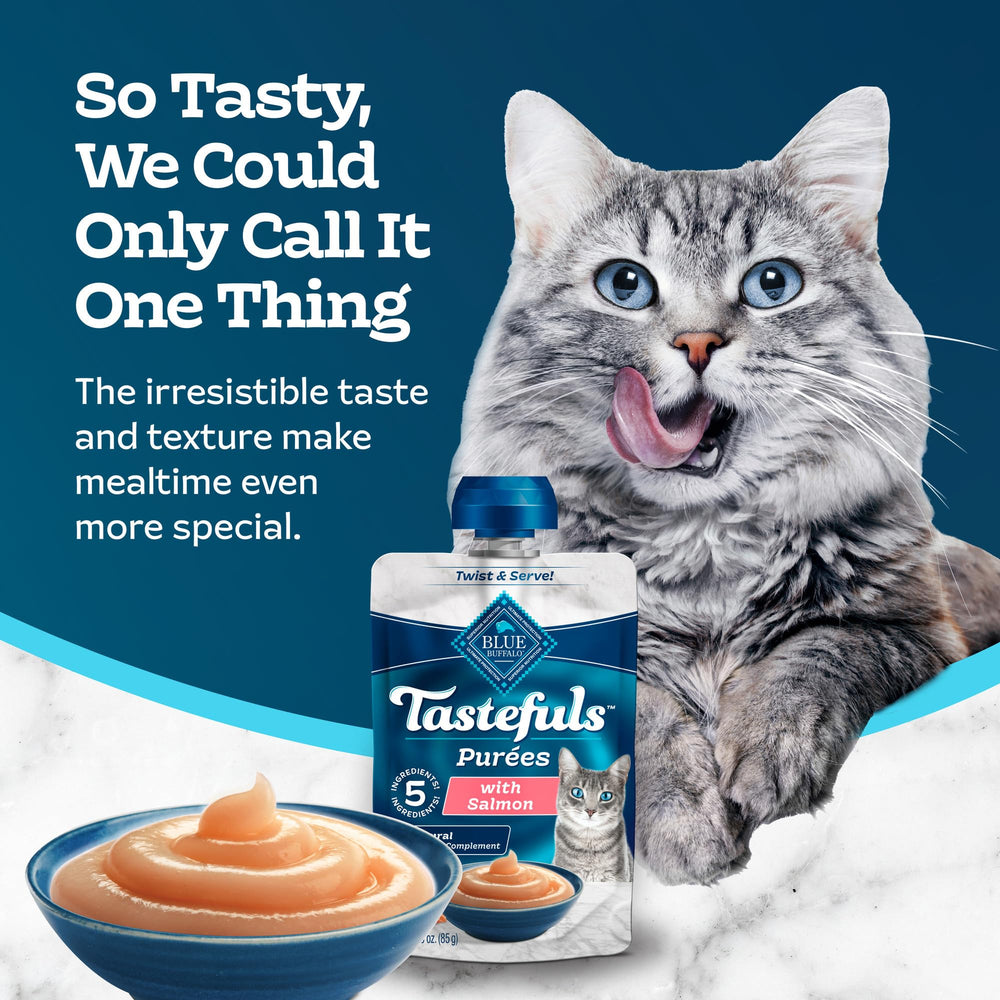 Cat enjoying Tastefuls Purées Salmon snack