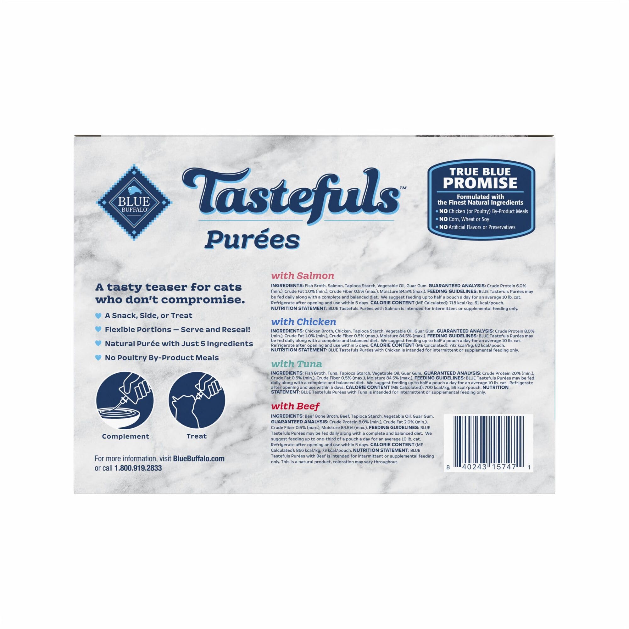 Blue Buffalo Tastefuls Purees Tuna 3oz pouch offers savory flavor and moisture