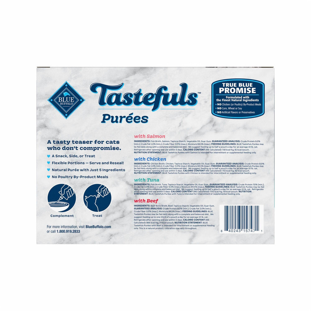 Blue Buffalo Tastefuls Purees Tuna 3oz pouch offers savory flavor and moisture