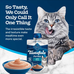 Blue Buffalo Tastefuls Purées with Tuna ingredients highlighted and tuna focus
