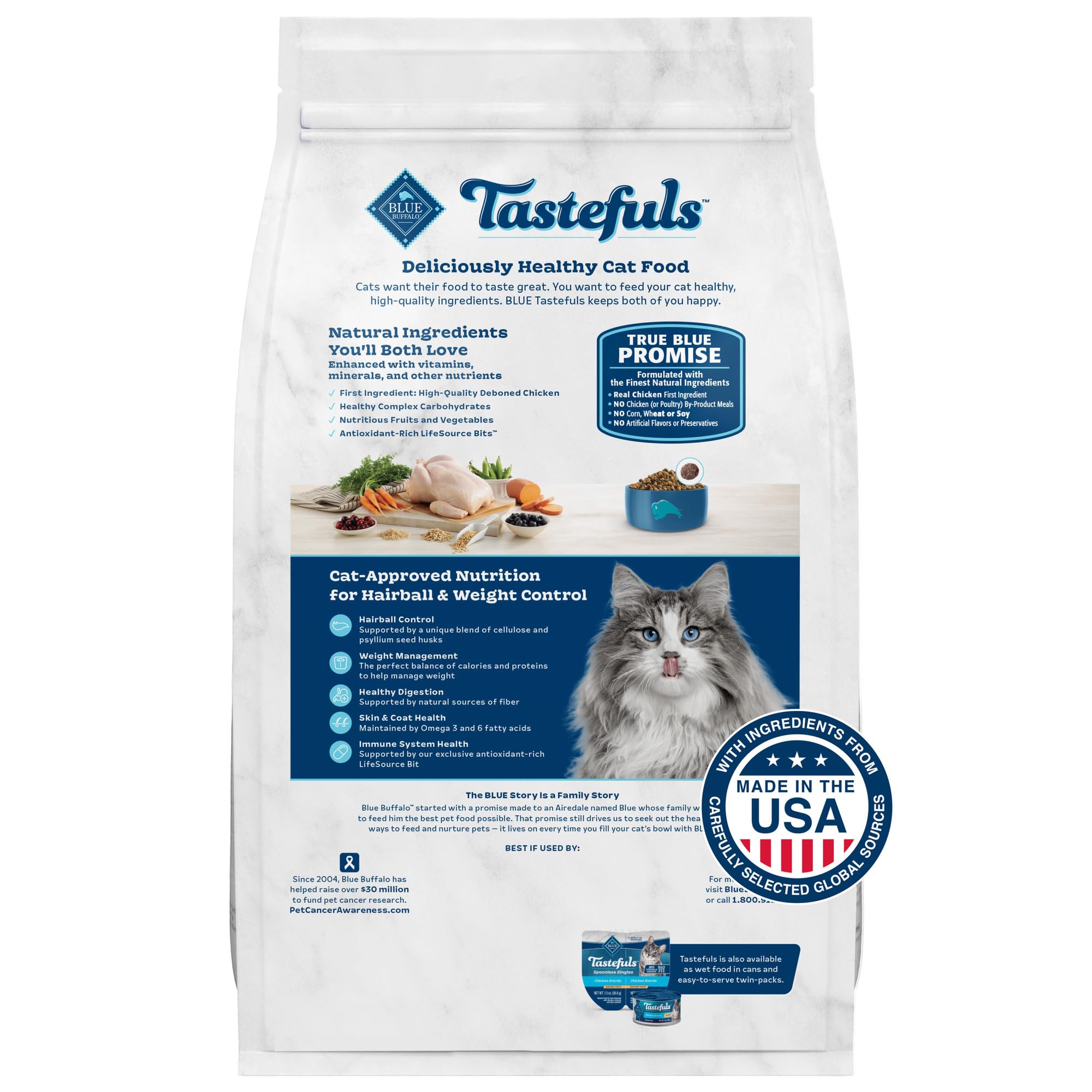 Blue Buffalo Tastefuls real-chicken-first-ingredient highlights high-quality protein for everyday cats