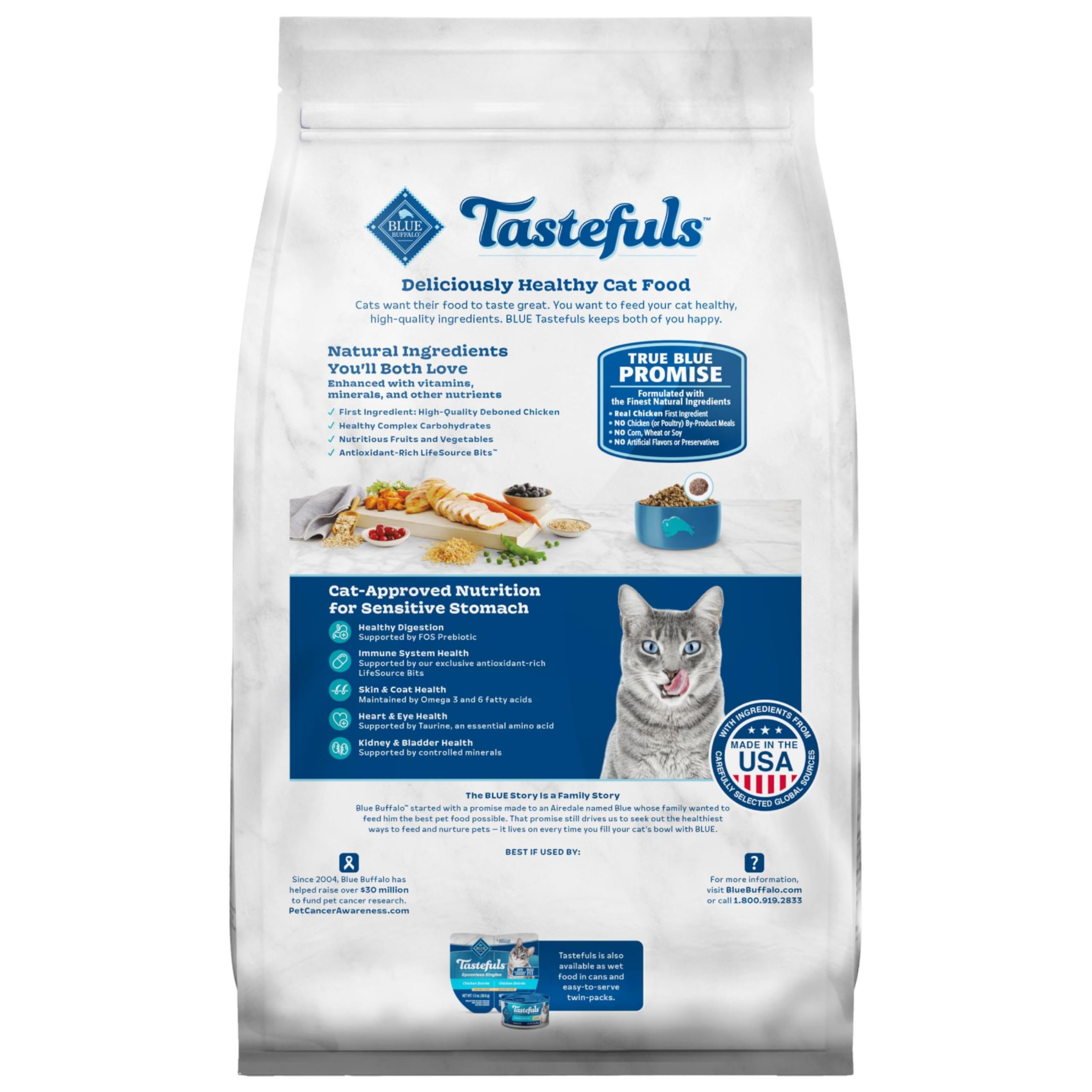 Blue Buffalo Tastefuls resealable bag preserves freshness between meals.