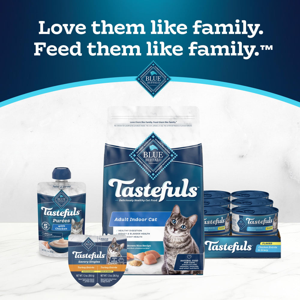 Cat meal cups from Blue Buffalo Tastefuls Savory Singles offer a tasty, convenient feeding option.