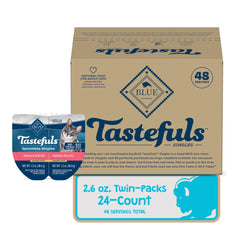 Blue Buffalo Tastefuls silky paté texture highlights salmon flavor for easy serving.