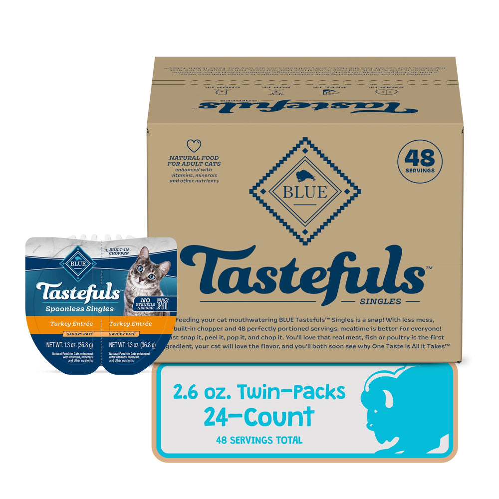 Blue Buffalo Tastefuls silky-pate-texture entices cats at mealtime.