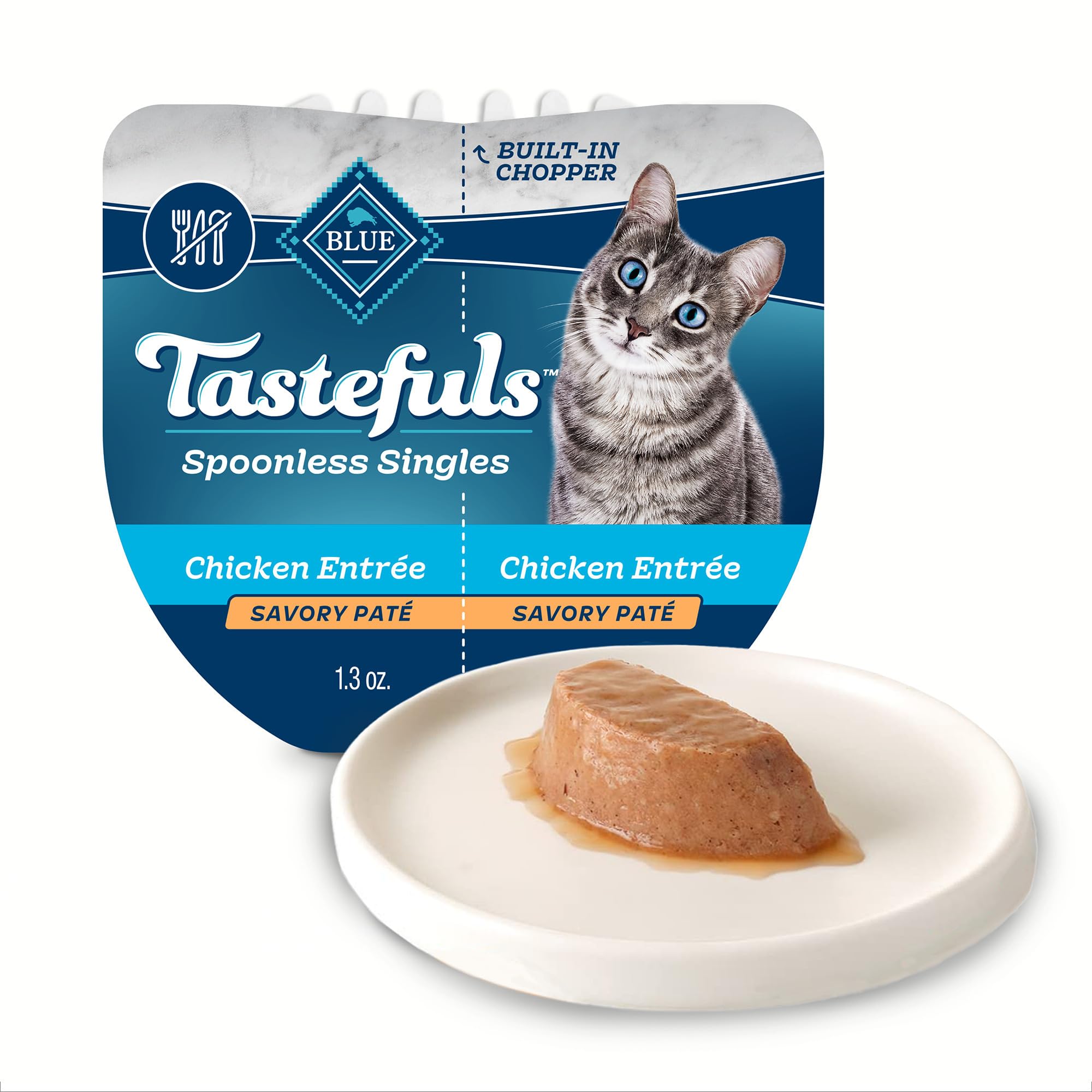 Blue Buffalo Tastefuls chicken pate cups show real chicken as the first ingredient for meals