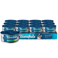 Blue Buffalo Tastefuls tuna-entree-in-gravy can showing high moisture for hydration