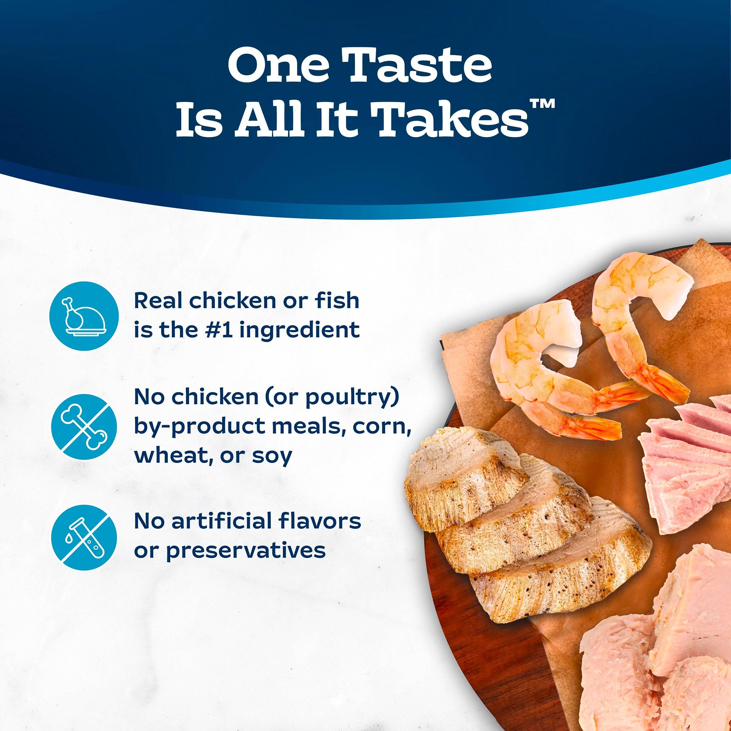 Blue Buffalo Tastefuls fish and shrimp can close-up emphasizes wholesome nutrition