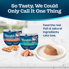 Blue Buffalo Tastefuls Variety Pack Front view shows salmon and tuna entrees.