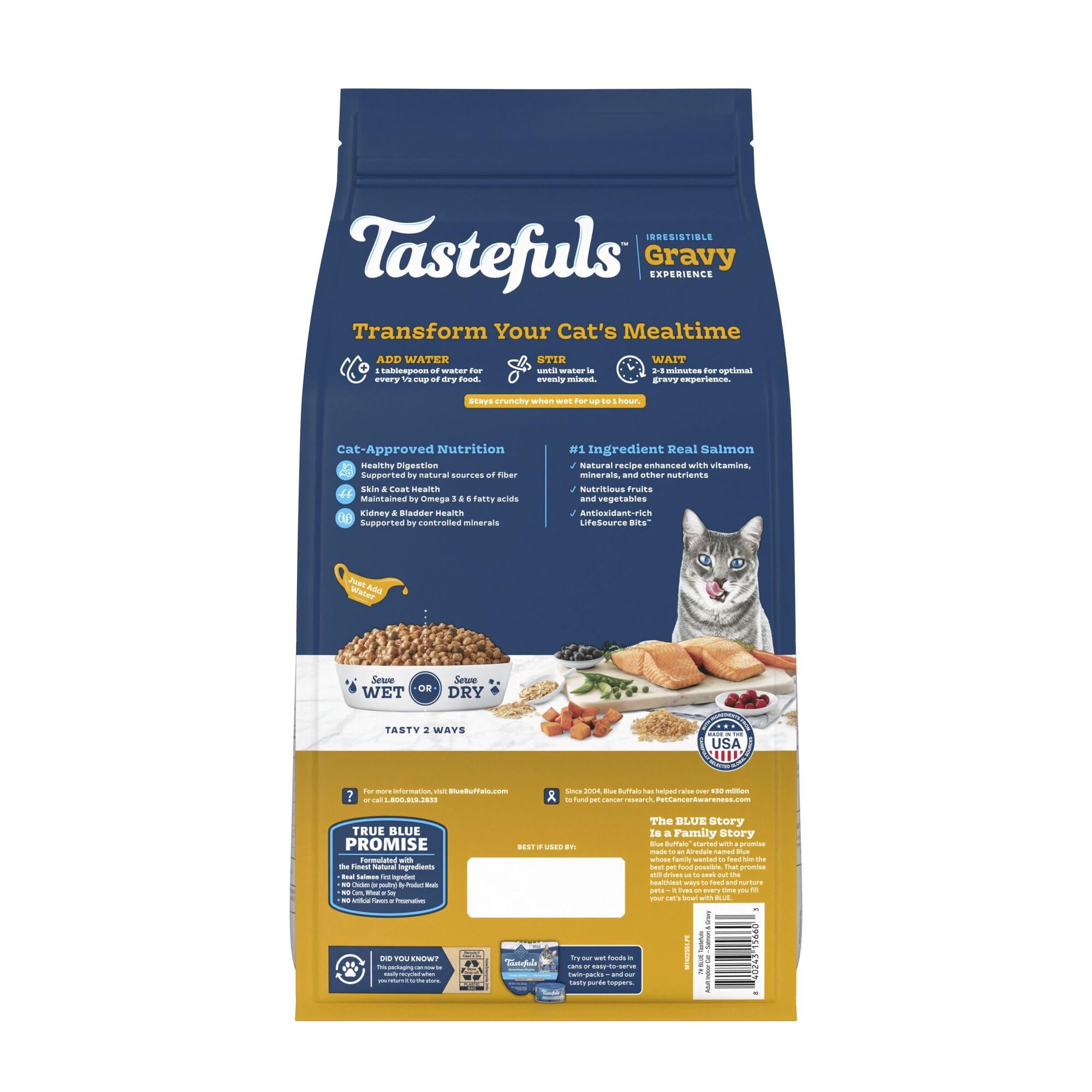 Blue Buffalo Tastefuls warm-water gravy option enhances mealtime aroma for cats.