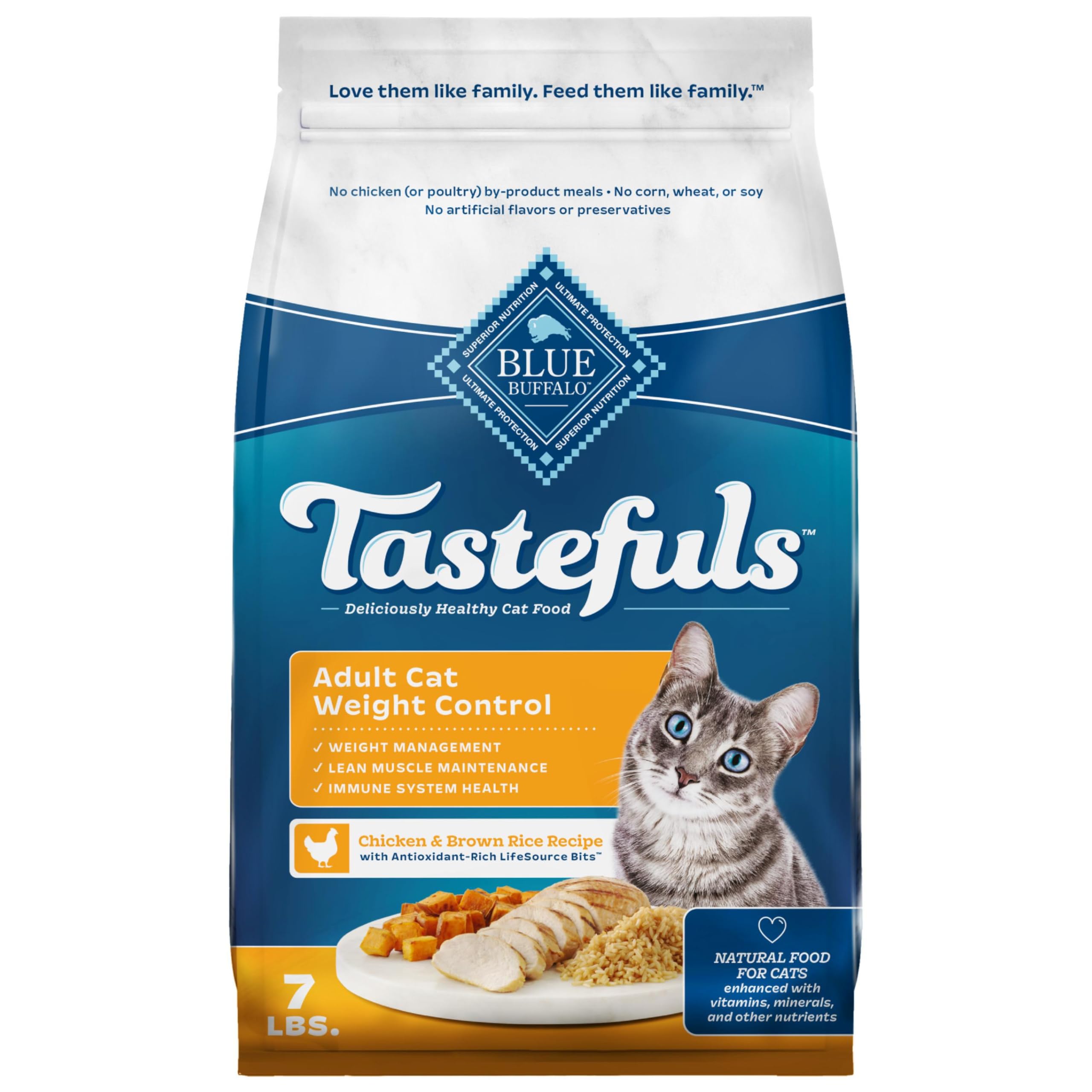 Blue Buffalo Tastefuls Weight Control with real chicken first in a bag for lean nutrition