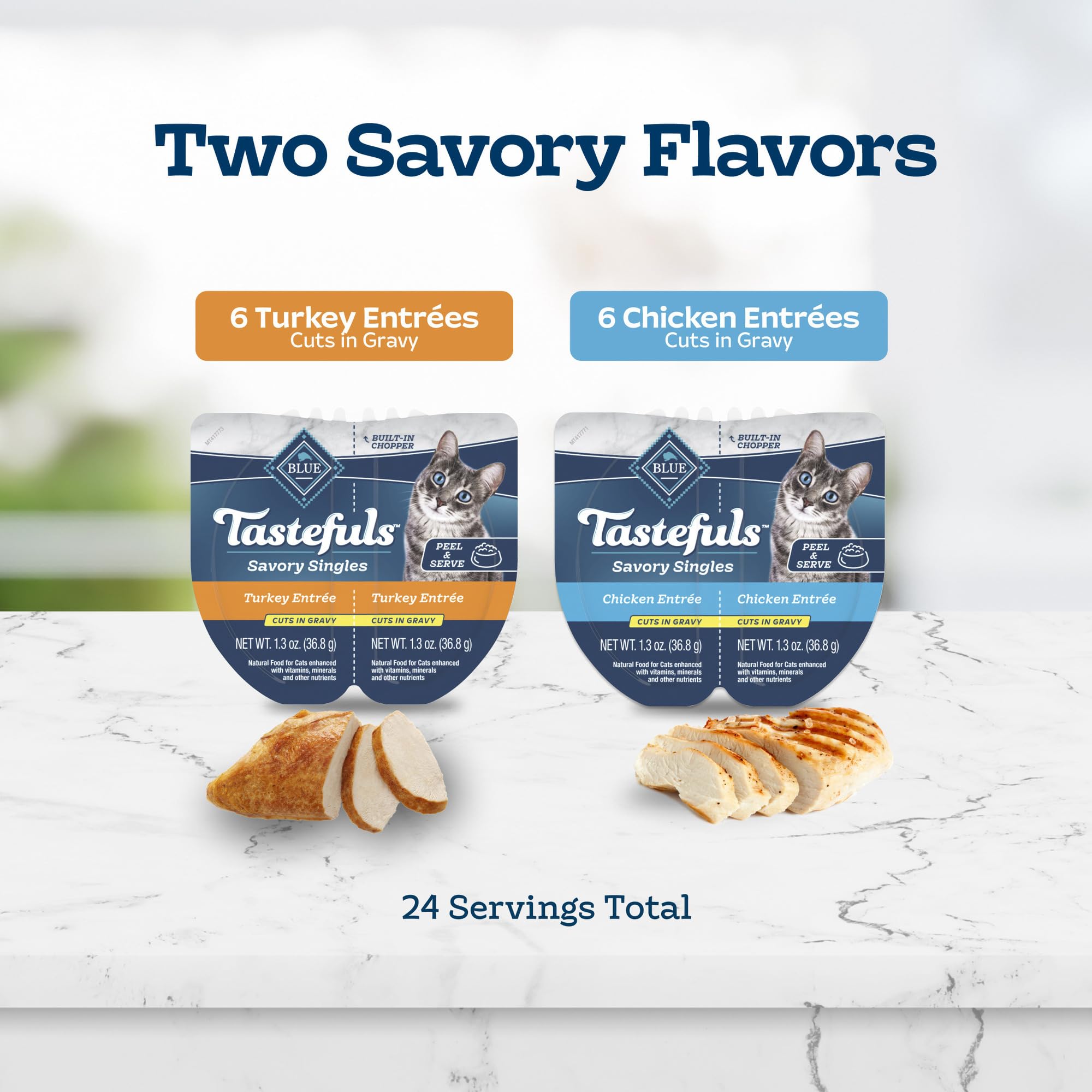 Blue Buffalo Tastefuls wet cat food in gravy adds moisture and flavor to meals.