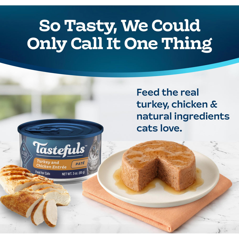 Blue Buffalo Tastefuls pate 3oz can pack for convenient feeding.