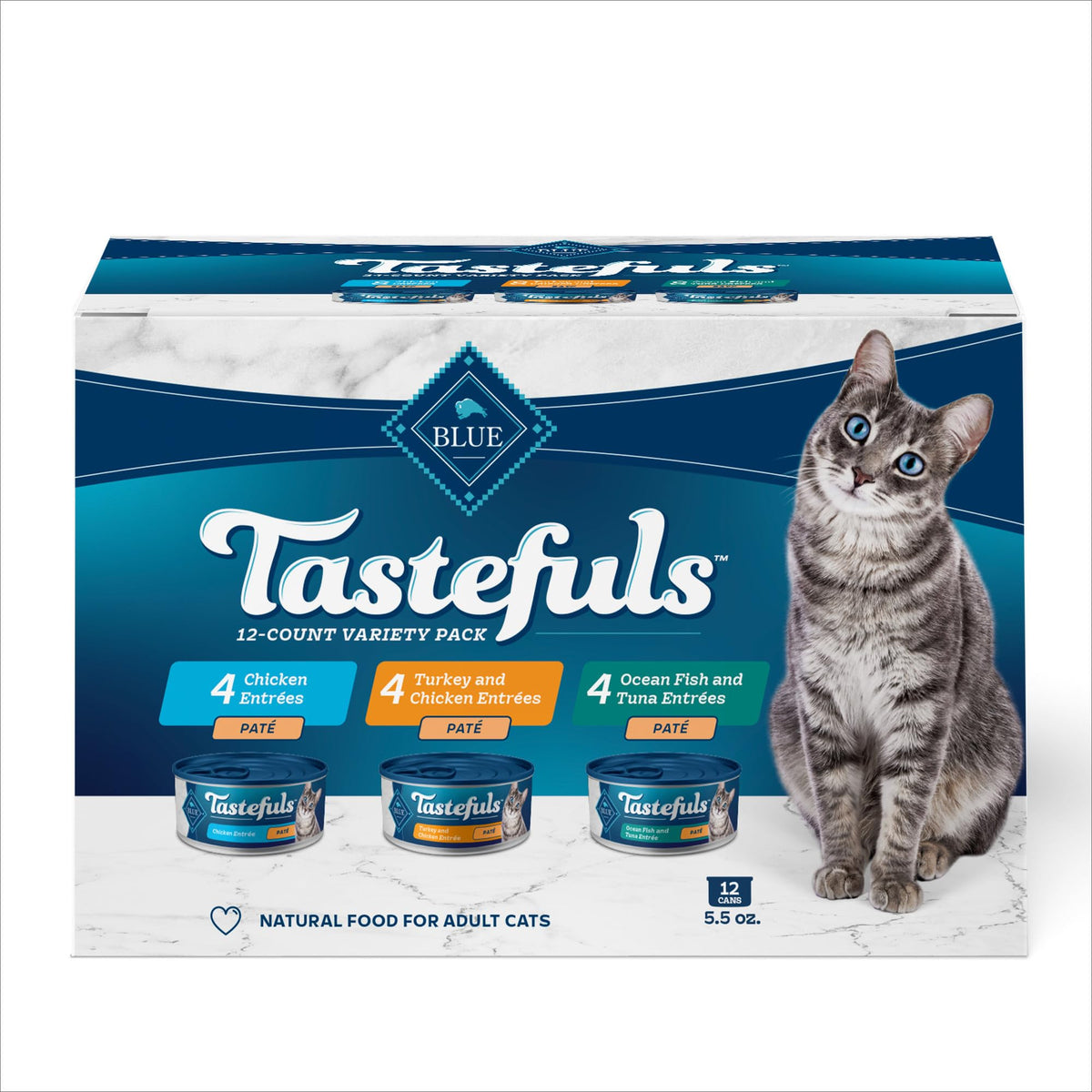 Blue Buffalo Tastefuls chicken pâté cans show real meat first for healthy appetite