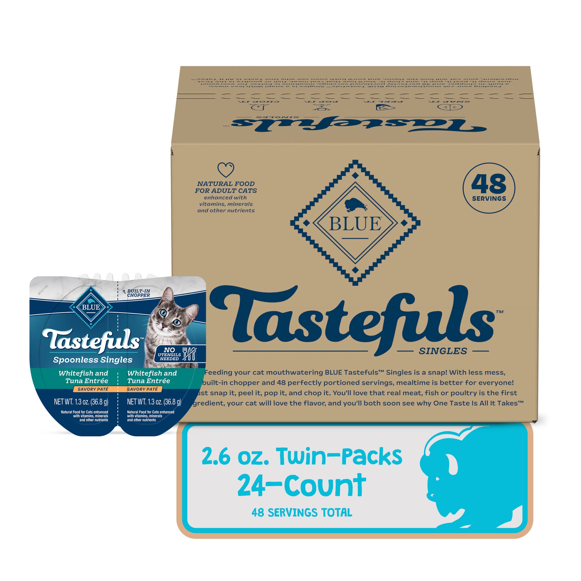 Blue Buffalo Tastefuls Whitefish Pate close-up highlights silky texture and seafood flavor.