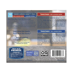 Blue Buffalo Tender Shreds beef & chicken topper pouch adds savory broth to meals.