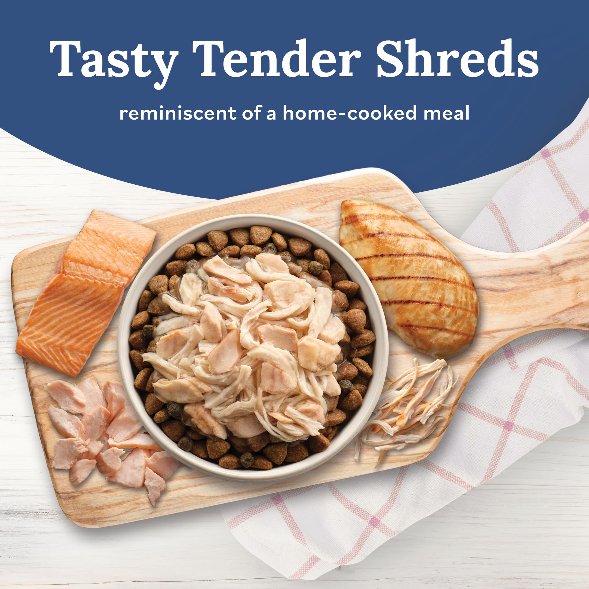 Tender Shreds on dry dog food create a homestyle texture with extra moisture.