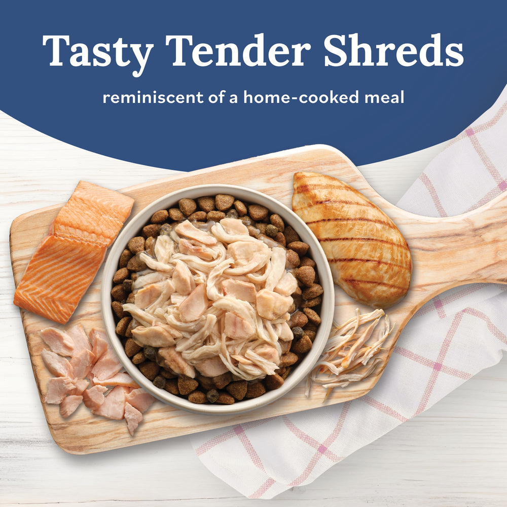Tender Shreds on dry dog food create a homestyle texture with extra moisture.