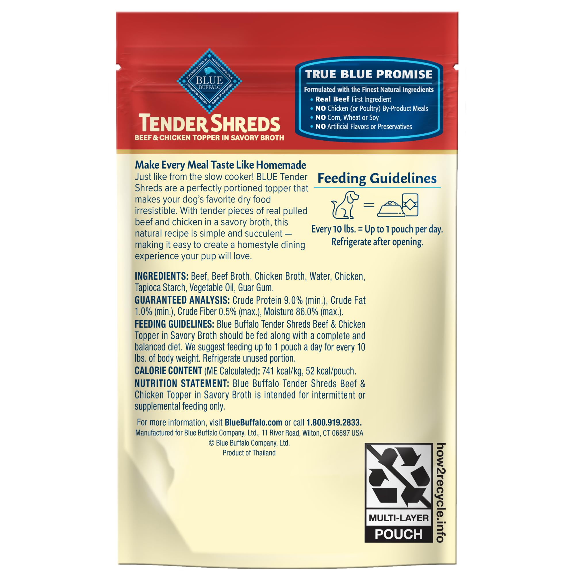 Blue Buffalo Tender Shreds served over dry food boosts flavor.