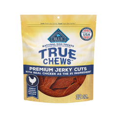 Blue Buffalo True Chews Jerky Cuts bag front view showing real chicken recipe for dogs