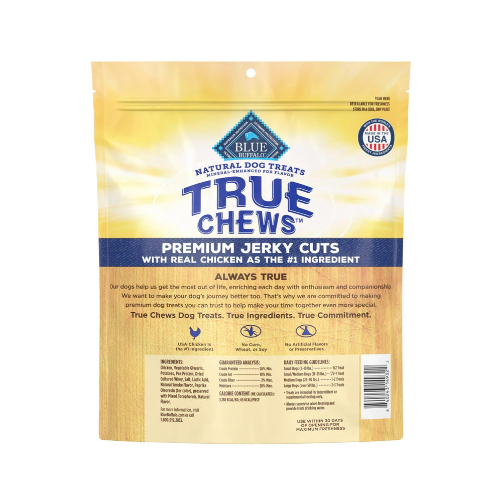 Blue Buffalo True Chews Jerky Cuts close-up of tender chicken pieces for rewards