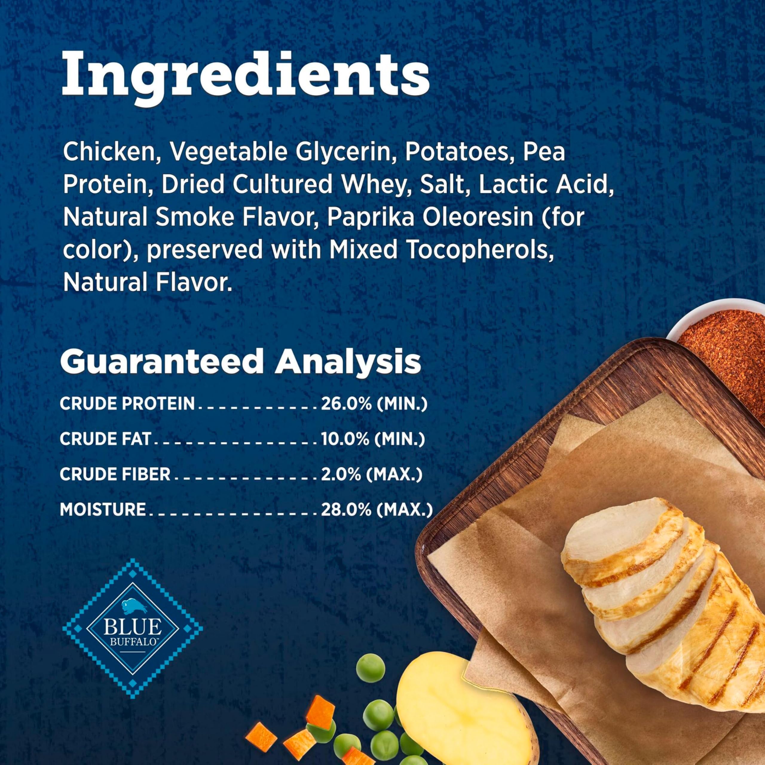 Blue Buffalo True Chews Jerky Cuts natural ingredients list on packaging