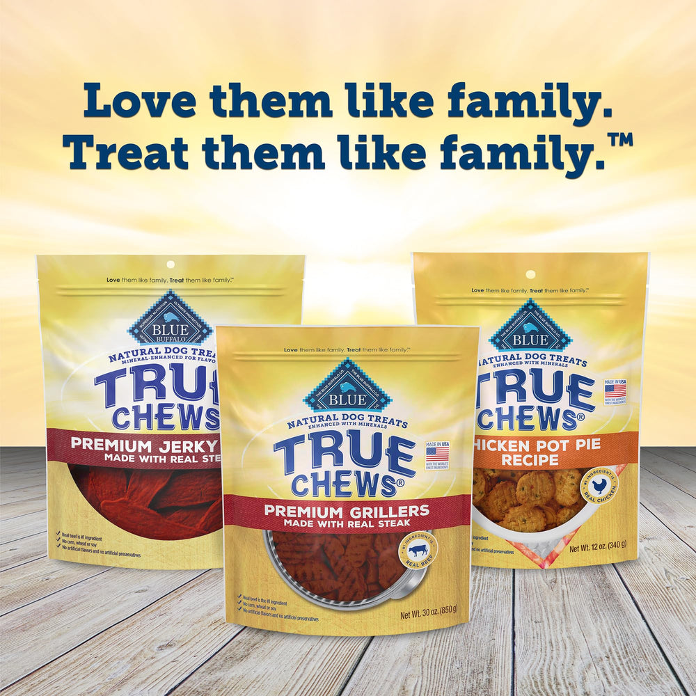 20-ounce bag of Blue Buffalo Grillers shown, convenient size