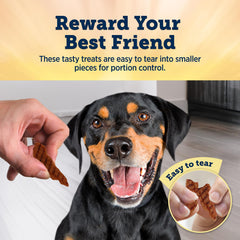 Easy-tear pieces shown for easy portioning across dog sizes
