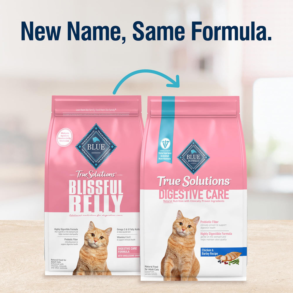 Blue Buffalo True Solutions Digestive Care kibble close-up showing texture.