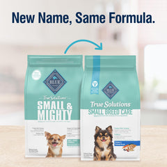 Blue Buffalo True Solutions kibble close-up shows real chicken as the #1 ingredient