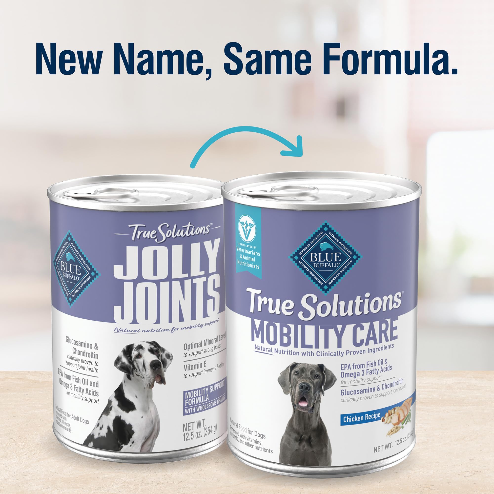 Blue Buffalo True Solutions Mobility Care ingredients highlighted on packaging for wholesome nutrition.
