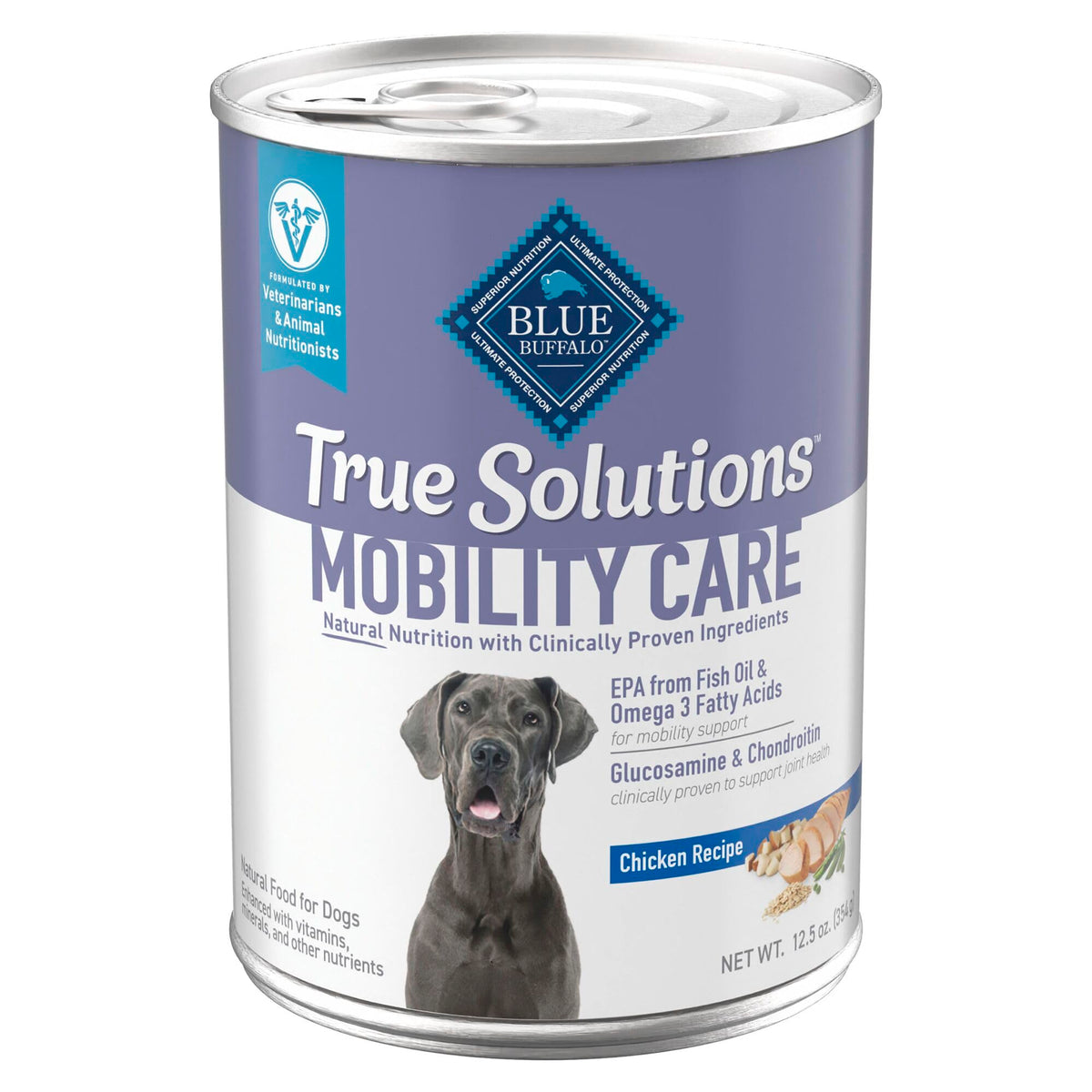 Blue Buffalo True Solutions Mobility Care packaging highlights real chicken and joint-support ingredients.