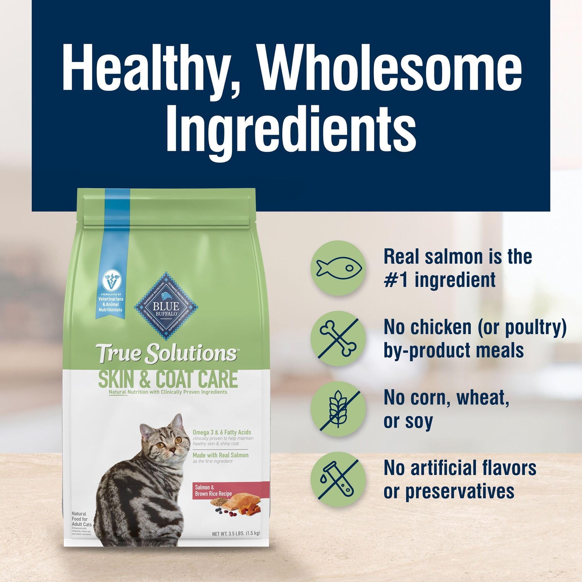 Blue Buffalo True Solutions contains no corn, wheat, or soy in the formula