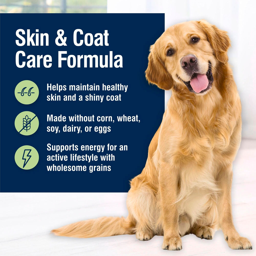 Omega 3 and 6 fatty acids in Blue Buffalo True Solutions support healthy skin and coat.