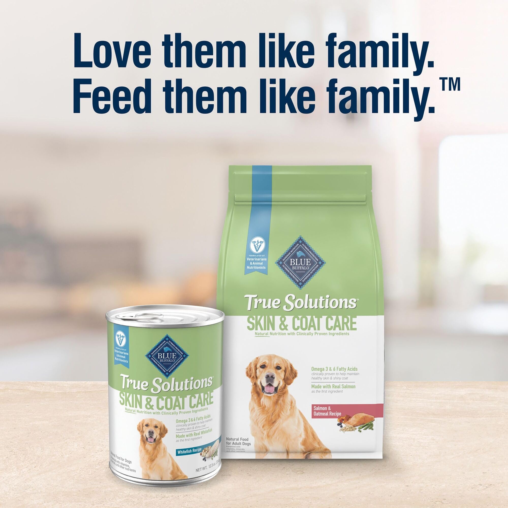 Serving-ready dog food shown in a convenient can format by Blue Buffalo True Solutions.