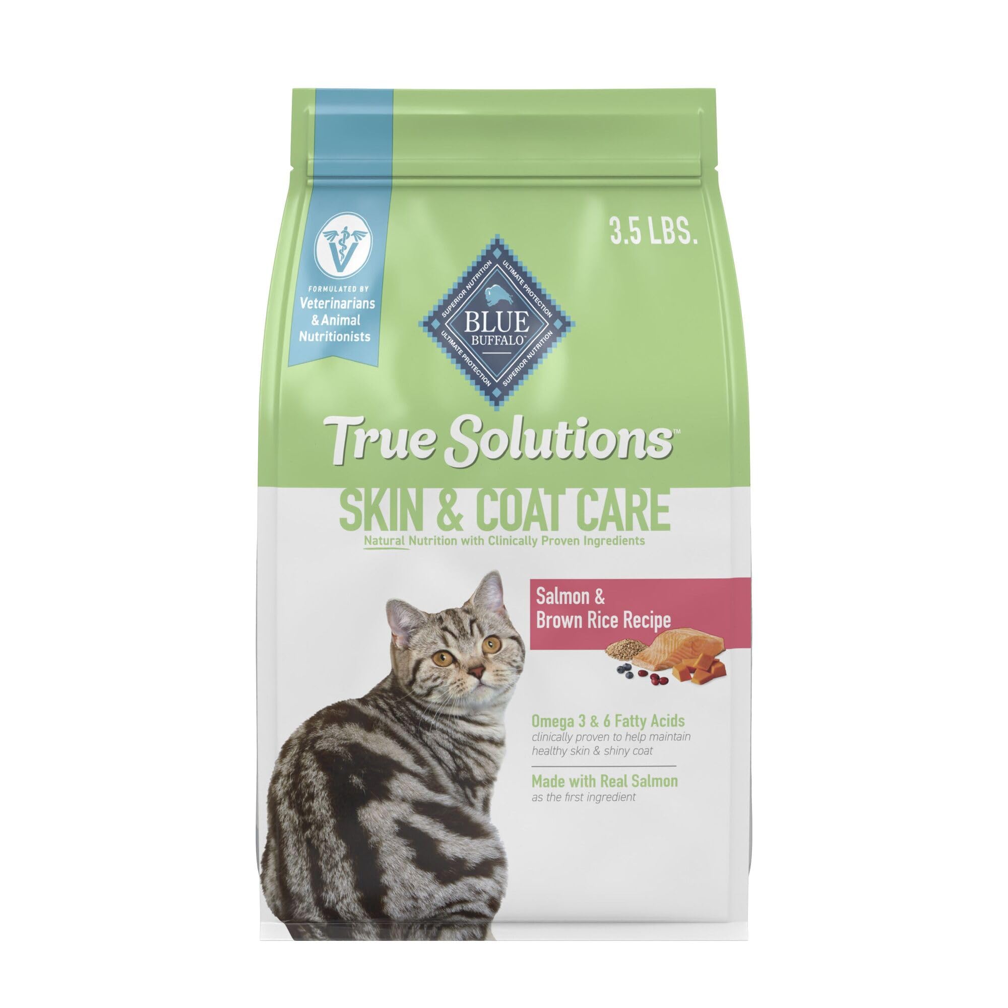 Blue Buffalo True Solutions Skin & Coat Bag highlights a kibble designed for shinier fur