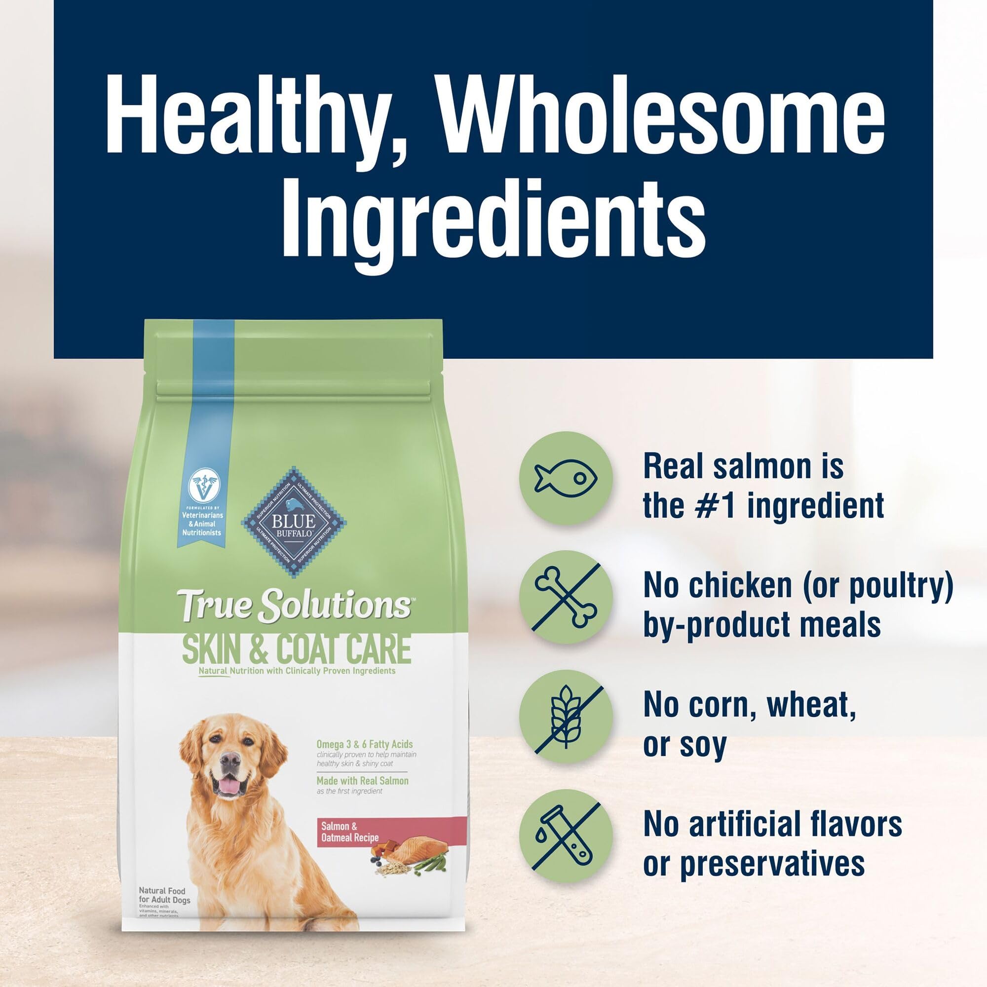 Blue Buffalo True Solutions veterinarians and nutritionists logo suggests expert formulation