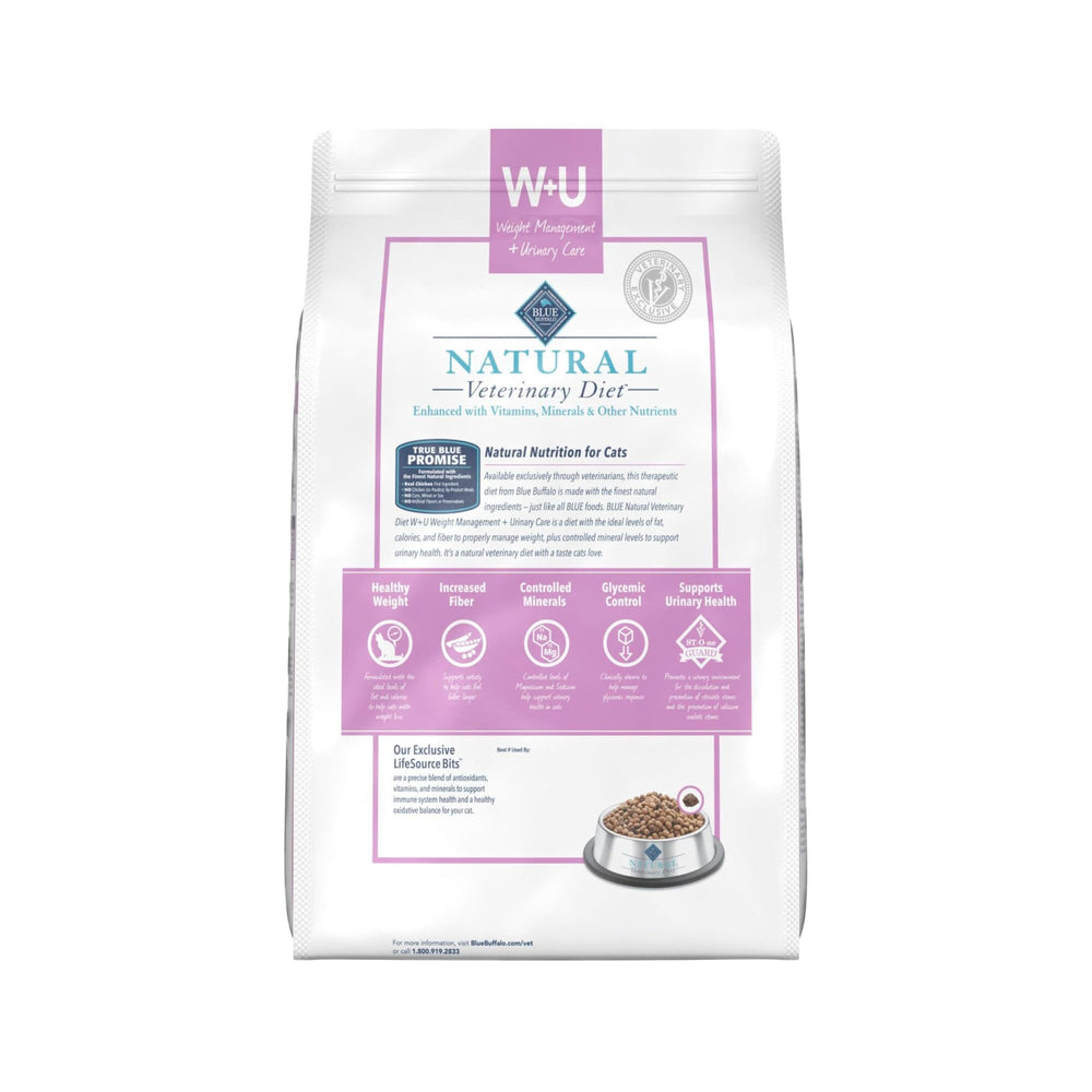 Blue Buffalo W+U formula, veterinarian-prescribed, supports kidney health and mobility in adult cats.