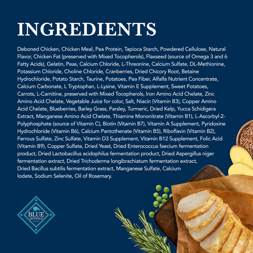 Blue Buffalo W+U packaging graphic emphasizing balanced nutrition and vet-approved care.