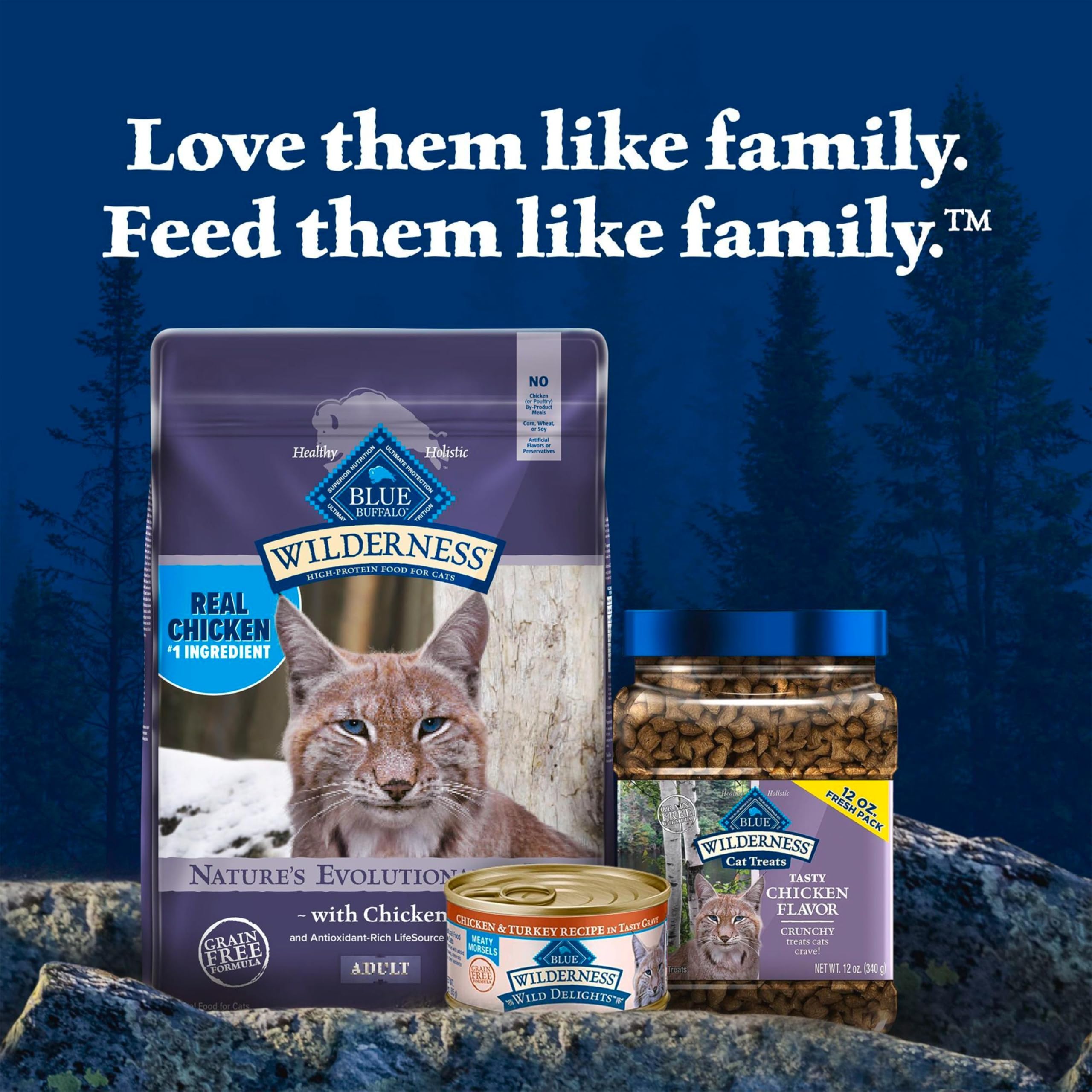 Blue Buffalo Wilderness 12-lb bag front view for long-lasting adult cat nutrition