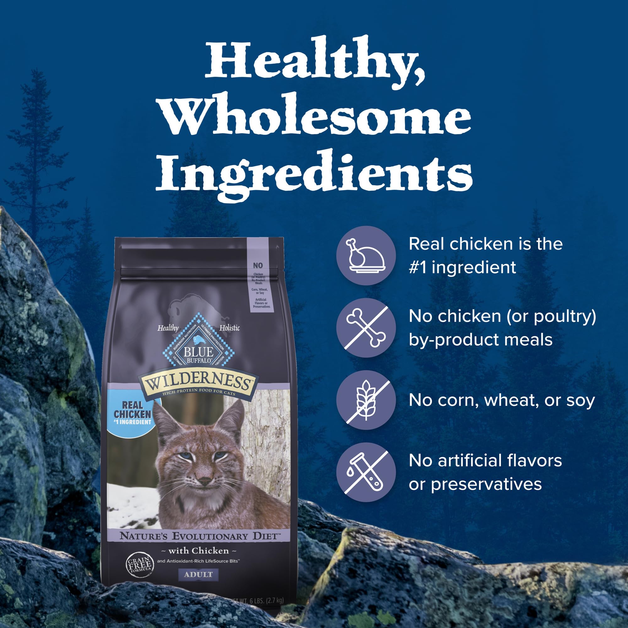 Blue Buffalo Wilderness 9.5-lb bag offers convenient daily feeding.