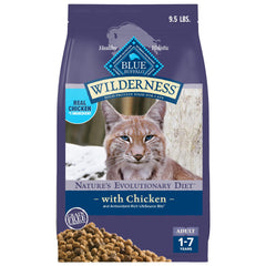 Blue Buffalo Wilderness chicken-first-ingredient formula for protein-rich cat meals.